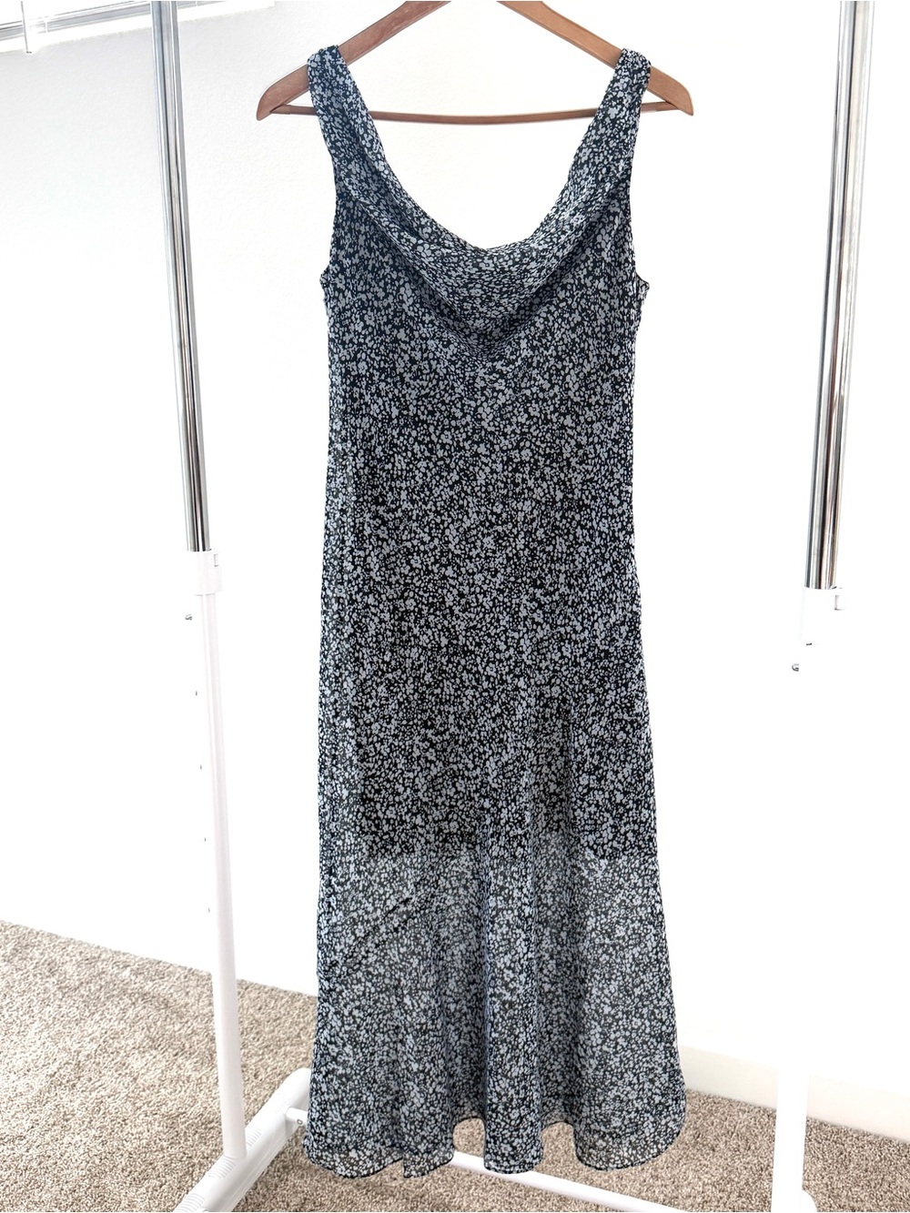 Abercrombie and Fitch M Sleeveless Black and Black Floral Cowl Neck Midi Dress